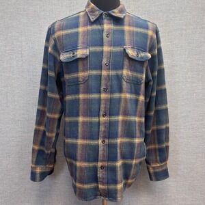 Orvis Mens Flannel Shirt Plaid Heavyweight Cotton Button LT Large Tall